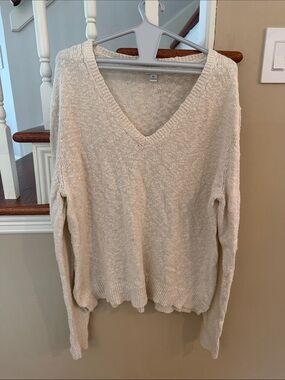 J. Crew Cream V-Neck Lightweight Knit Sweater